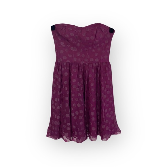 new Guess 𖦹 Chiffon Strapless Polka Dot Cocktail Dress 𖦹 Amethyst Purple 𖦹 4 - Picture 12 of 15